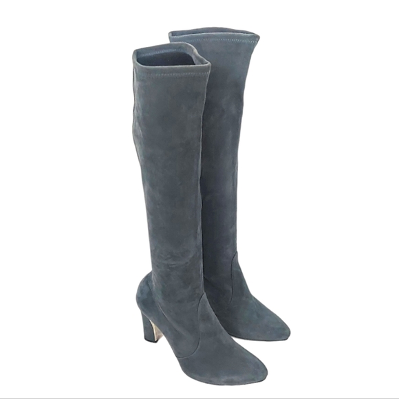 Stuart Weitzman Gray Suede Gold Tone Heeled Boots - Picture 5 of 17